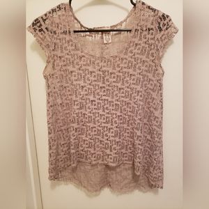 DKNY dusty rose pink sheer cap sleeve shirt top delicate lace classy size XS